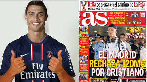 Real từ chối đề nghị 120 triệu euro của PSG dành cho Ronaldo Real từ chối đề nghị 120 triệu euro của PSG dành cho Ronaldo