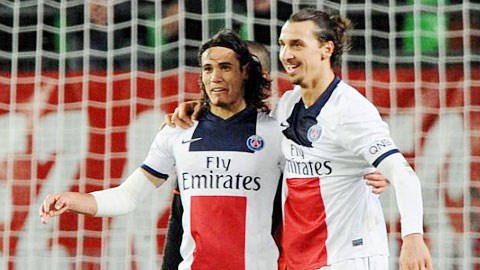 Ibra (phải) và Cavani hiện là 2 chân sút tốt nhất Ligue 1 mùa này