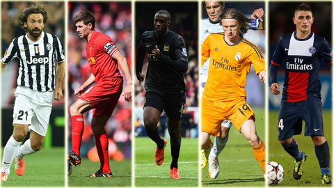 Từ trái sang: Andrea Pirlo - Steven Gerrard - Yaya Toure - Luka Modric - Marco Verratti