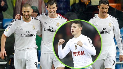 James Rodriguez (ảnh dưới) sẽ đá sau lưng bộ ba Bale - Benzema - Ronaldo?