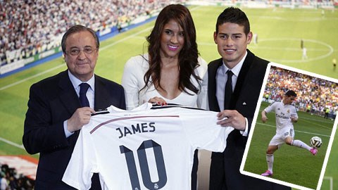 Chủ tịch Florentino Perez (trái), Rodriguez (phải) và vợ Daniela