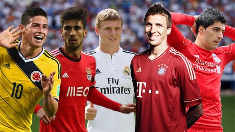 Từ trái sang: James Rodriguez, Gomes, Kroos, Mandzukic và Suarez