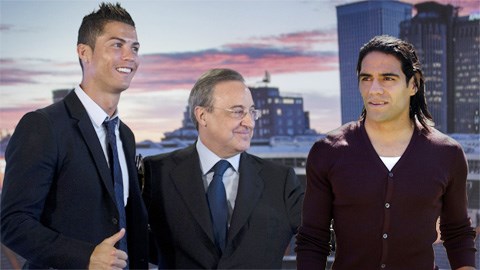 Chủ tịch Perez (giữa) của Real đang làm tất cả để đưa Falcao về với 