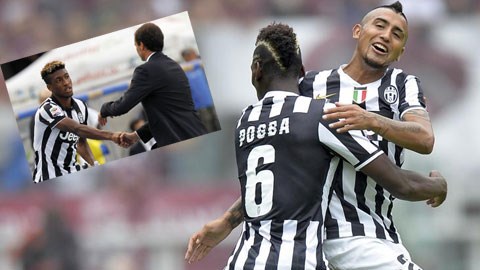 Nếu Vidal (phải) rời Juve, đội bóng Italia sẽ đặt hy vọng vào Coman (ảnh nhỏ)