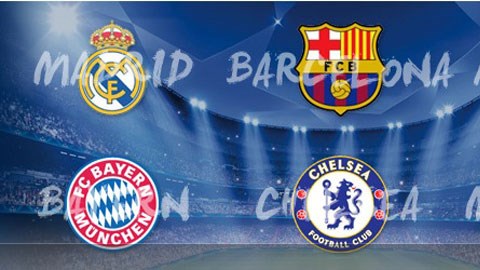 Real, Barca, Chelsea và Bayern là những ƯCV hàng đầu cho ngôi vô địch Champions League mùa này