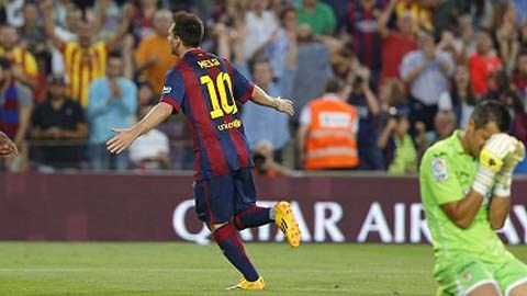 Messi ăn mừng bàn thắng ghi được ở trận đấu đêm qua