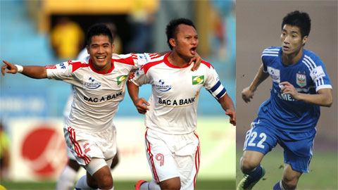 Liệu Trọng Hoàng (số 9), Văn Hoàn và Văn Bình (22) có vào sân để chống lại đội bóng quê hương SLNA vào chiều mai?