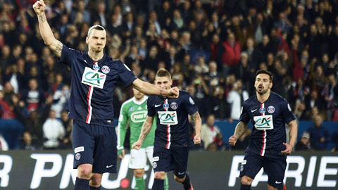 Ibra (bìa trái) tỏa sáng với cú hat-trick giúp PSG giành vé vào chung kết Cúp QG