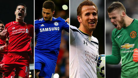 Coutinho, Hazard, Kane và De Gea (từ trái qua phải) được đề cử danh hiệu cầu thủ hay nhất Premier League mùa này