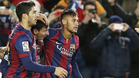 Suarez, Messi và Neymar đóng góp tới 71,9% số bàn thắng của Barca ở La Liga mùa này