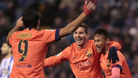 Messi, Suarez và Neymar đóng góp tới 2/3 số bàn thắng của Barca tại La Liga