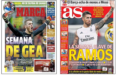 Báo giới Tây Ban Nha đưa tin về Ramos và De Gea