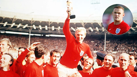 Rooney (ảnh nhỏ) chưa có chiến tích vô địch World Cup như Bobby Robson trước đây