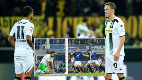 M’gladbach trắng tay sau 4 trận đầu trong khi Wolfsburg (áo sáng - ảnh nhỏ) cũng đã hòa tới 2 trận