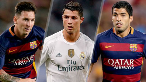 Thành tích ghi bàn của Suarez kém xa Messi và Ronaldo